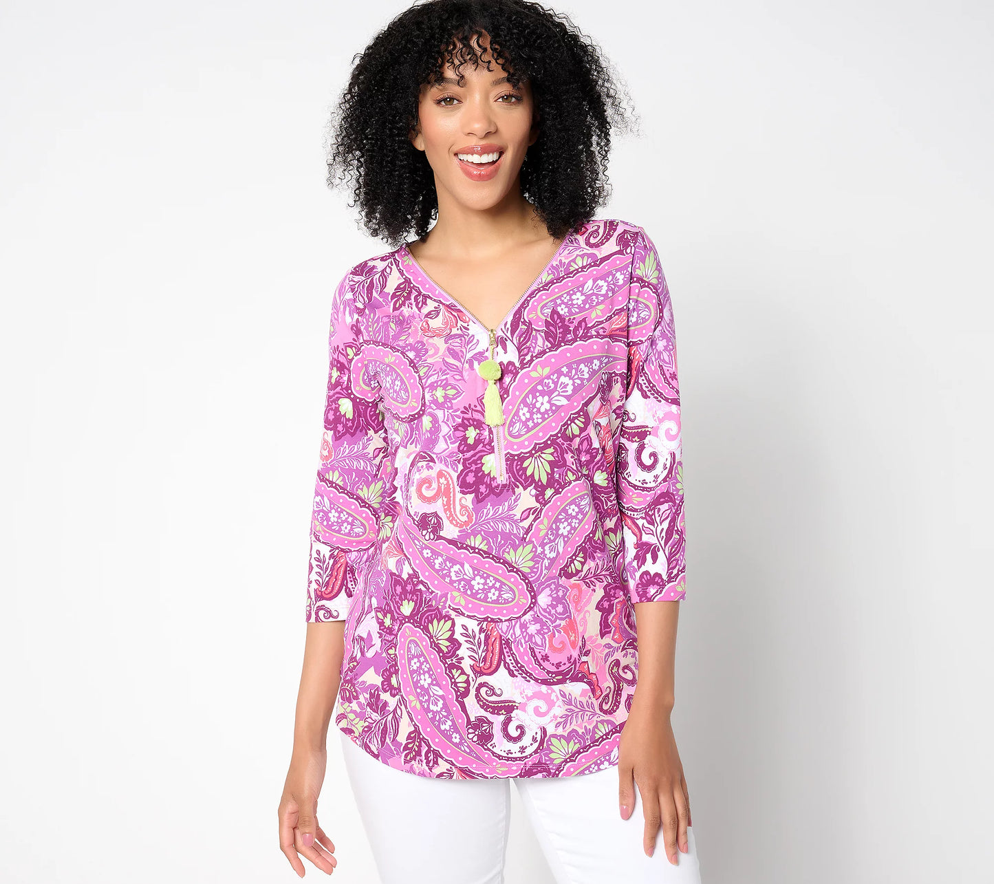 SMALL PALERMO PAISLEY A640322 Belle by Kim Gravel Primabelle Knit Ciao Bella! Tassel Zip Top