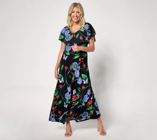 SMALL PET BUTTERFLY BLOOMS A643365 Attitudes by Renee Petite Global Illusions Maxi Dress