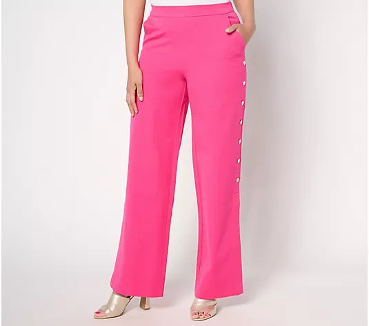 4P PINK A646832 Isaac Mizrahi Live! Petite 24/7 Stretch Wide Leg Full Length Pants