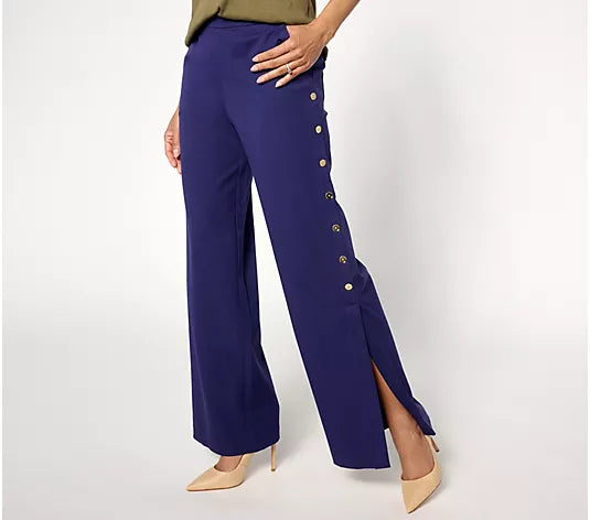 6T CADET NAVY A646834 Isaac Mizrahi Live! Tall 24/7 Stretch Wide Leg Full Length Pants