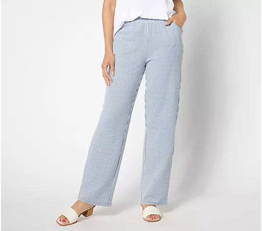 NAVY A647681 Quacker Factory SHORT Stretch Seersucker Wide Leg Pant (MULTIPLE SIZES AVAILABLE)