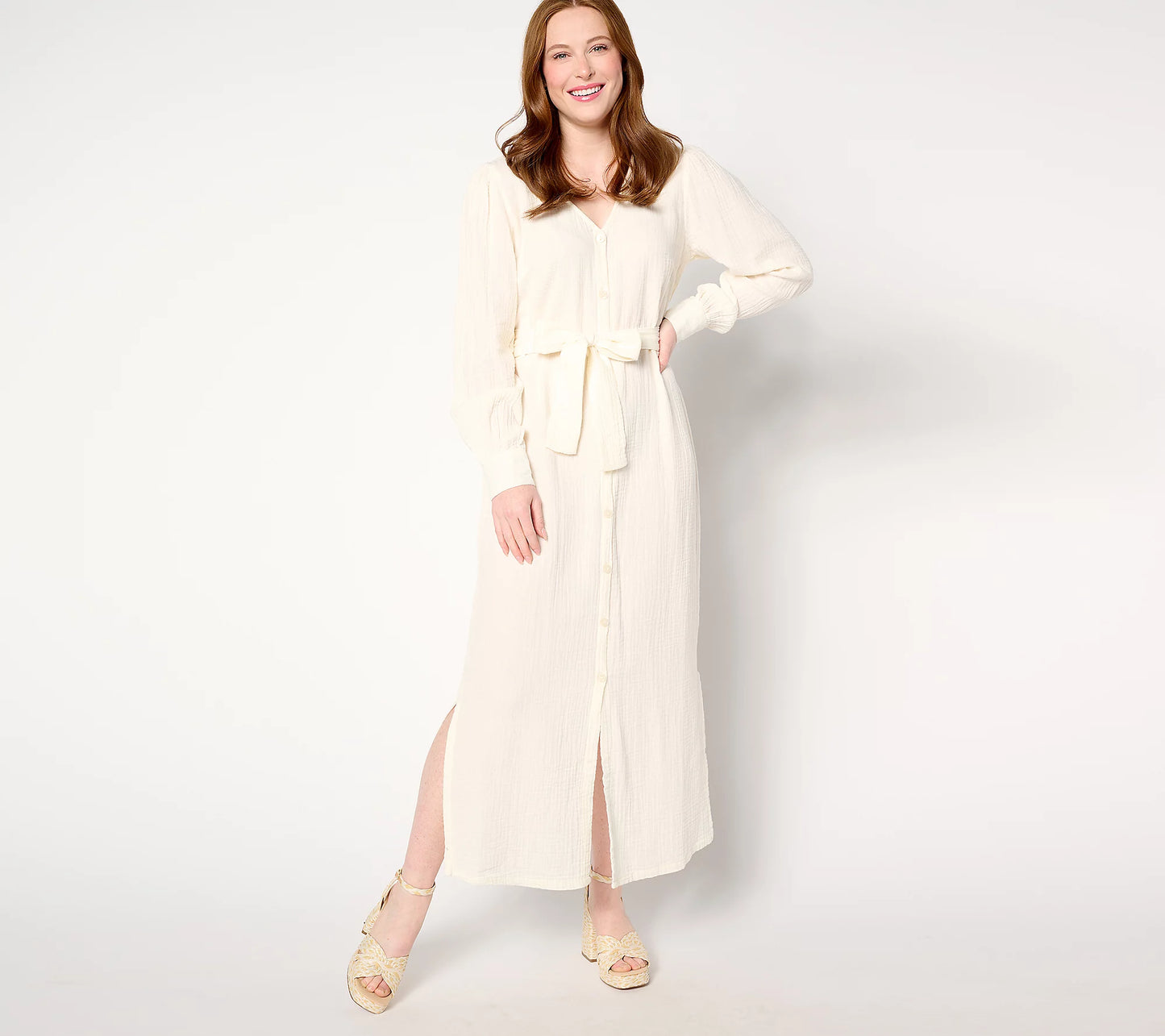 XSMALL PRISTINE A647723 Peace Love World Boheme Petite Gauze Button-Front Tie-Waist Dress