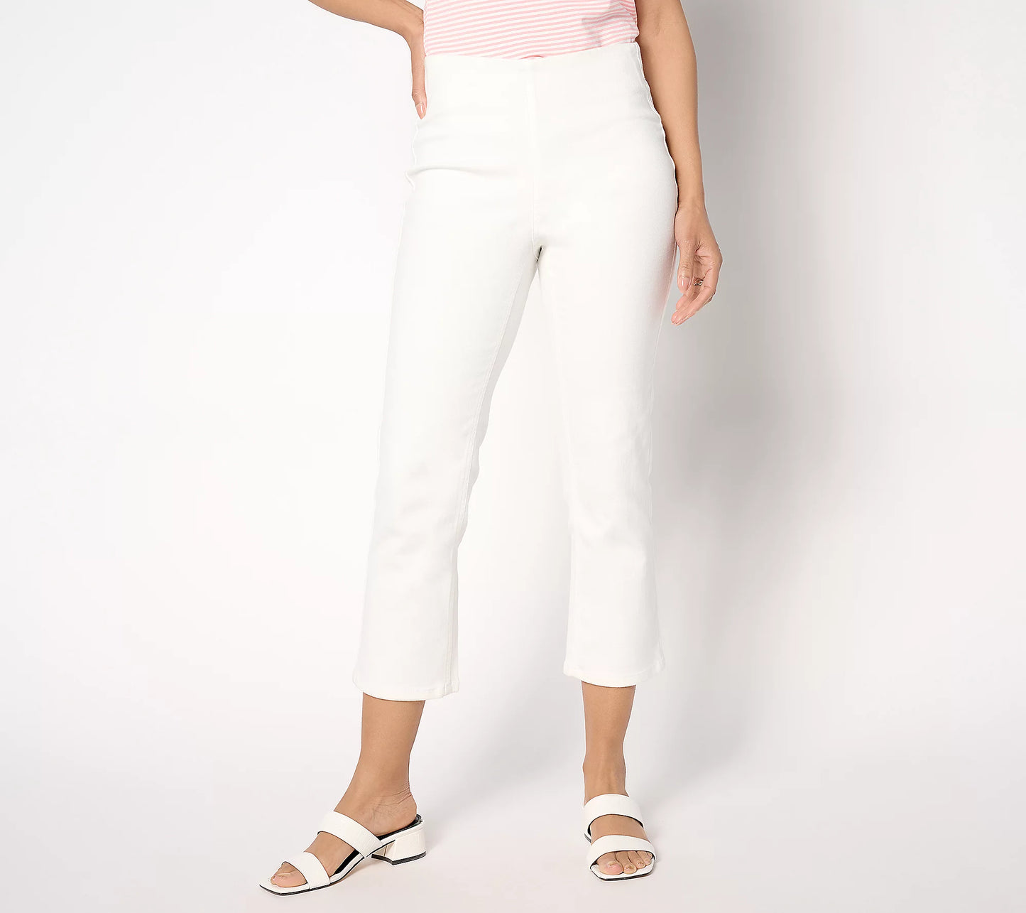 2P WHITE A649273 Denim & Co. Signature Petite Perfect Flex Cropped Jeans