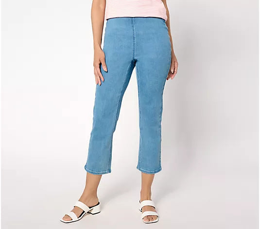 4P LIGHTWASH A649273 Denim & Co. Signature Petite Perfect Flex Cropped Jeans