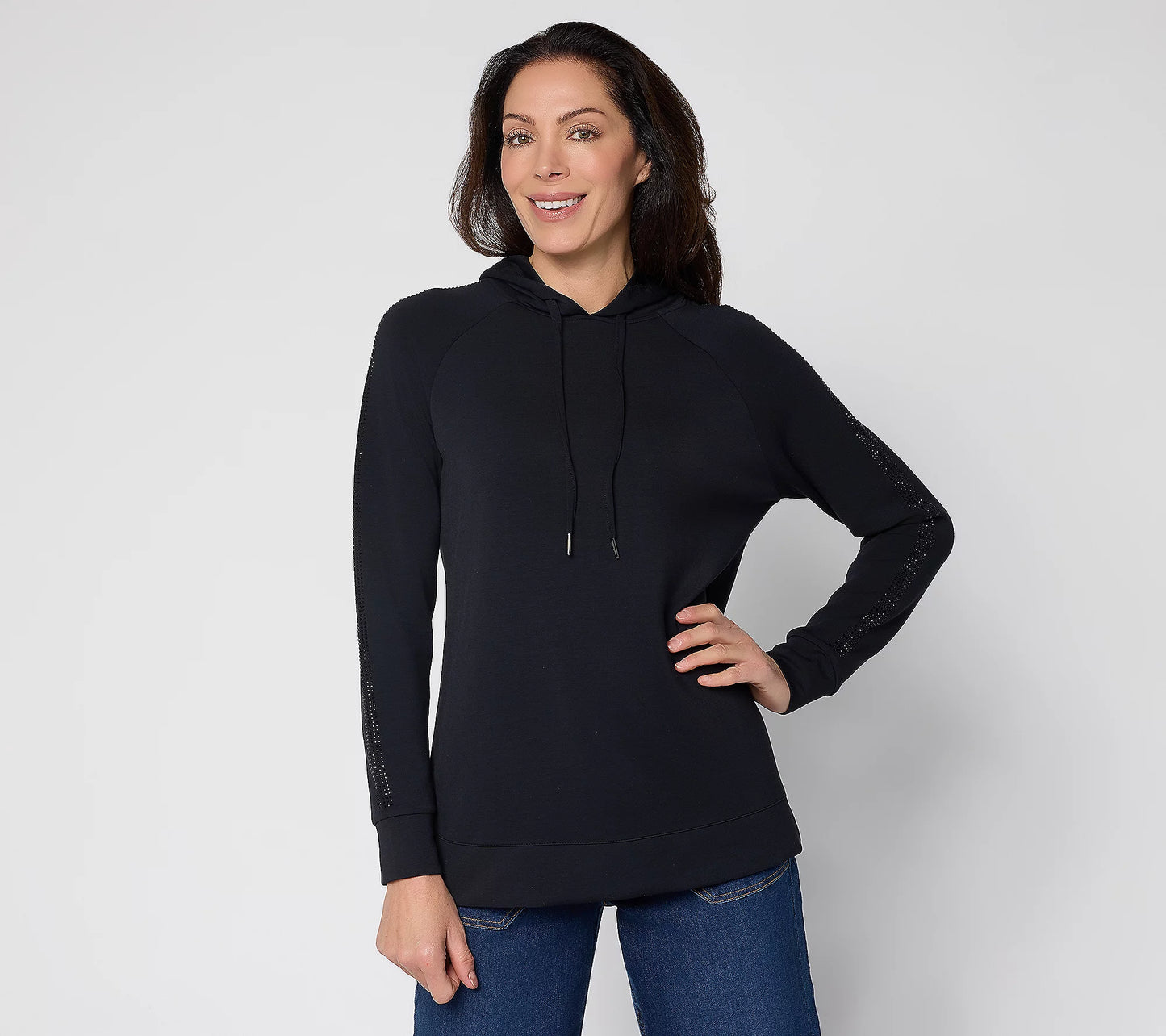 SMALL BLACK A711080 Belle by Kim Gravel ScubaLuxe Sparkle & Shine Hoodie