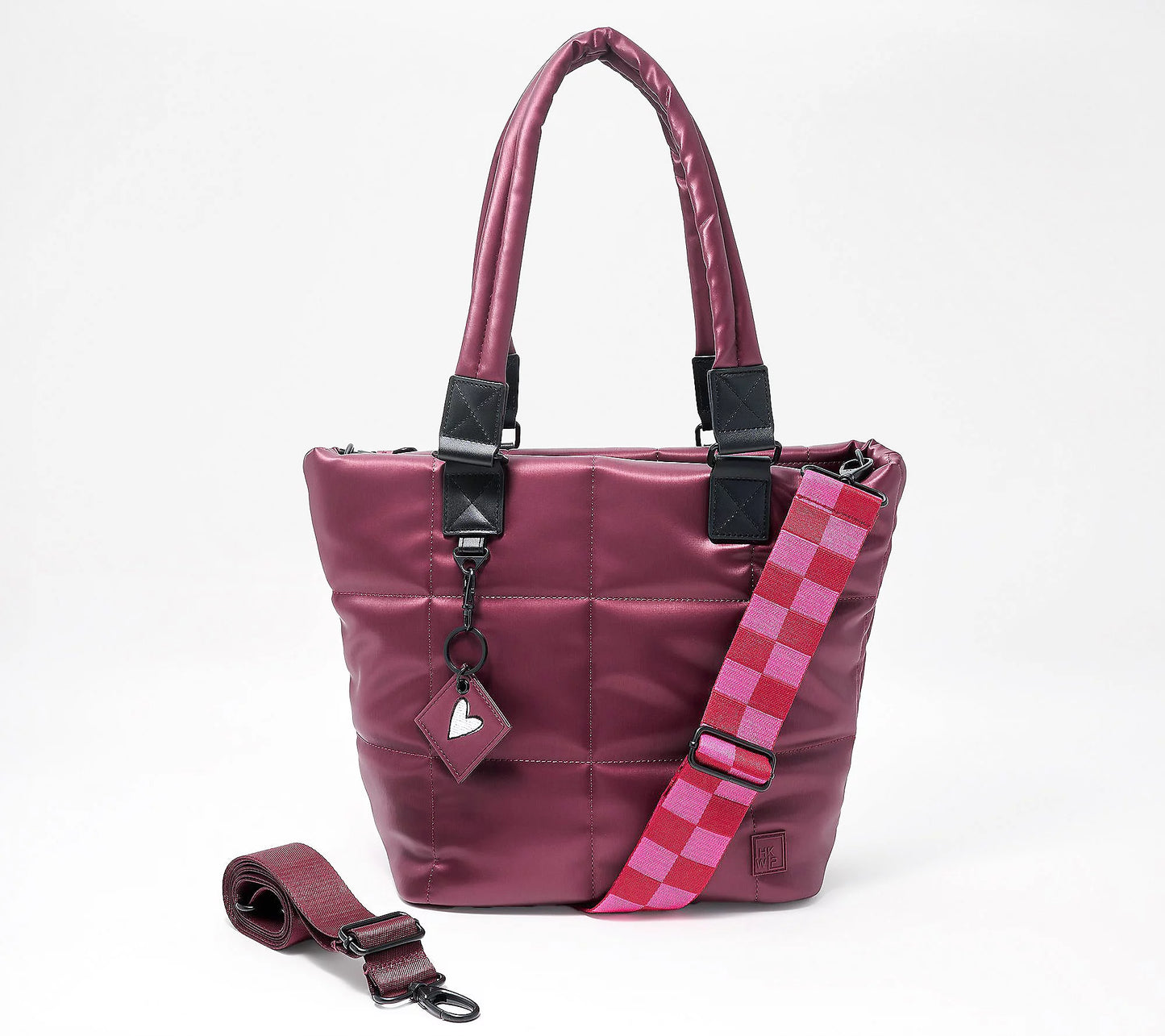 DEEP WINE A712033 IHKWIP Checkmate Quilted Tote w/ 2 Crossbody Straps