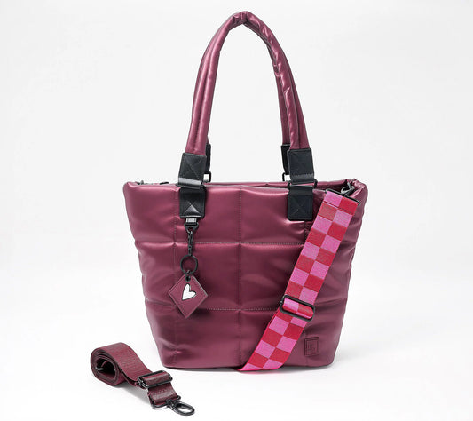 DEEP WINE A712033 IHKWIP Checkmate Quilted Tote w/ 2 Crossbody Straps
