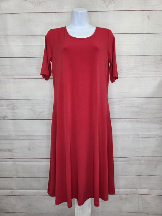 SMALL RED A397813 Susan Graver Print or Solid Liquid Knit Fit & Flare Dress