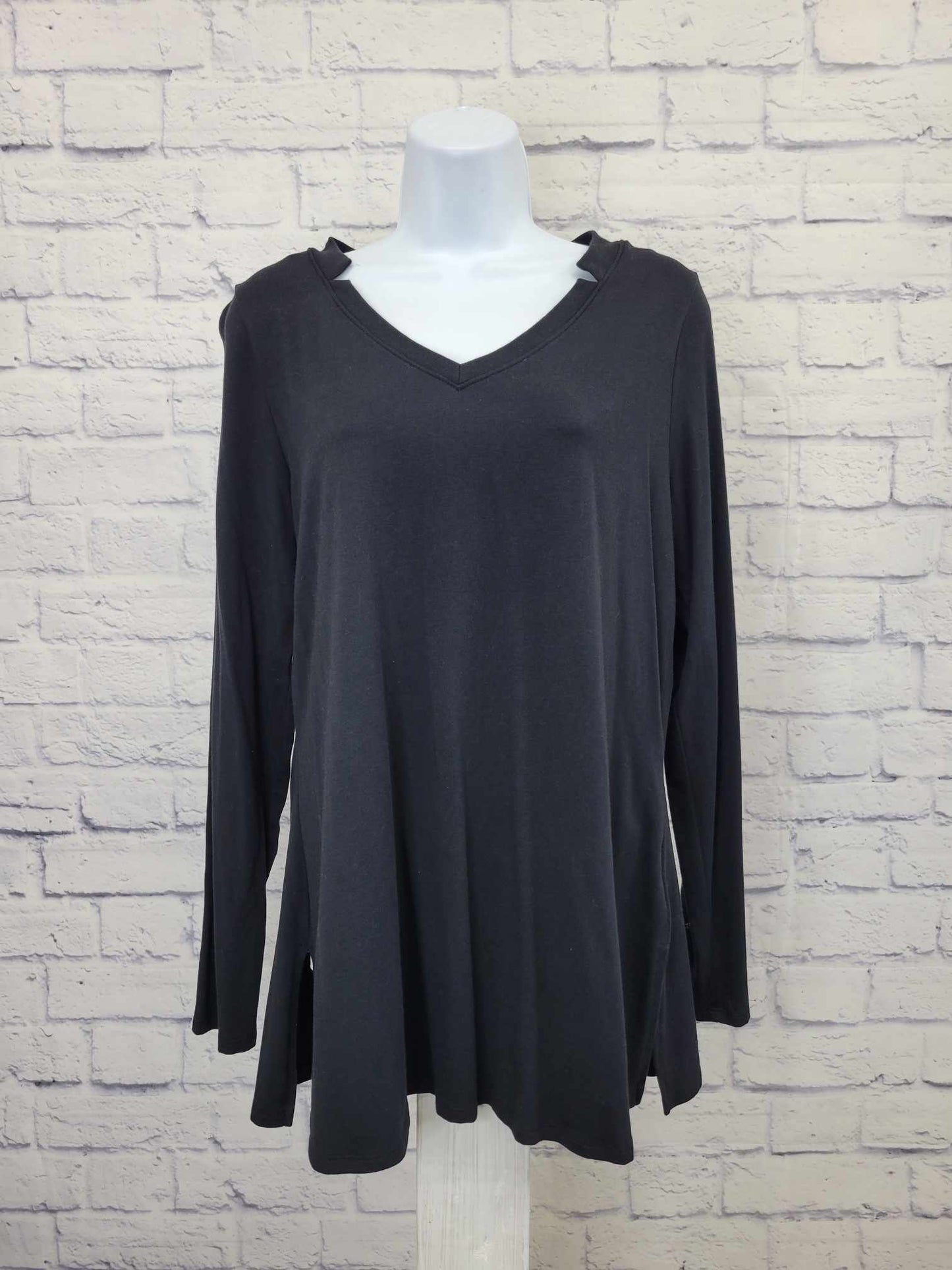 XSMALL BLACK A459398 Belle by Kim Gravel TripleLuxe Pima V-Neck Tunic