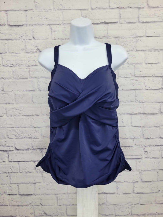 12R NAVY A392815 Denim & Co. Beach Twist Front Tankini Swim