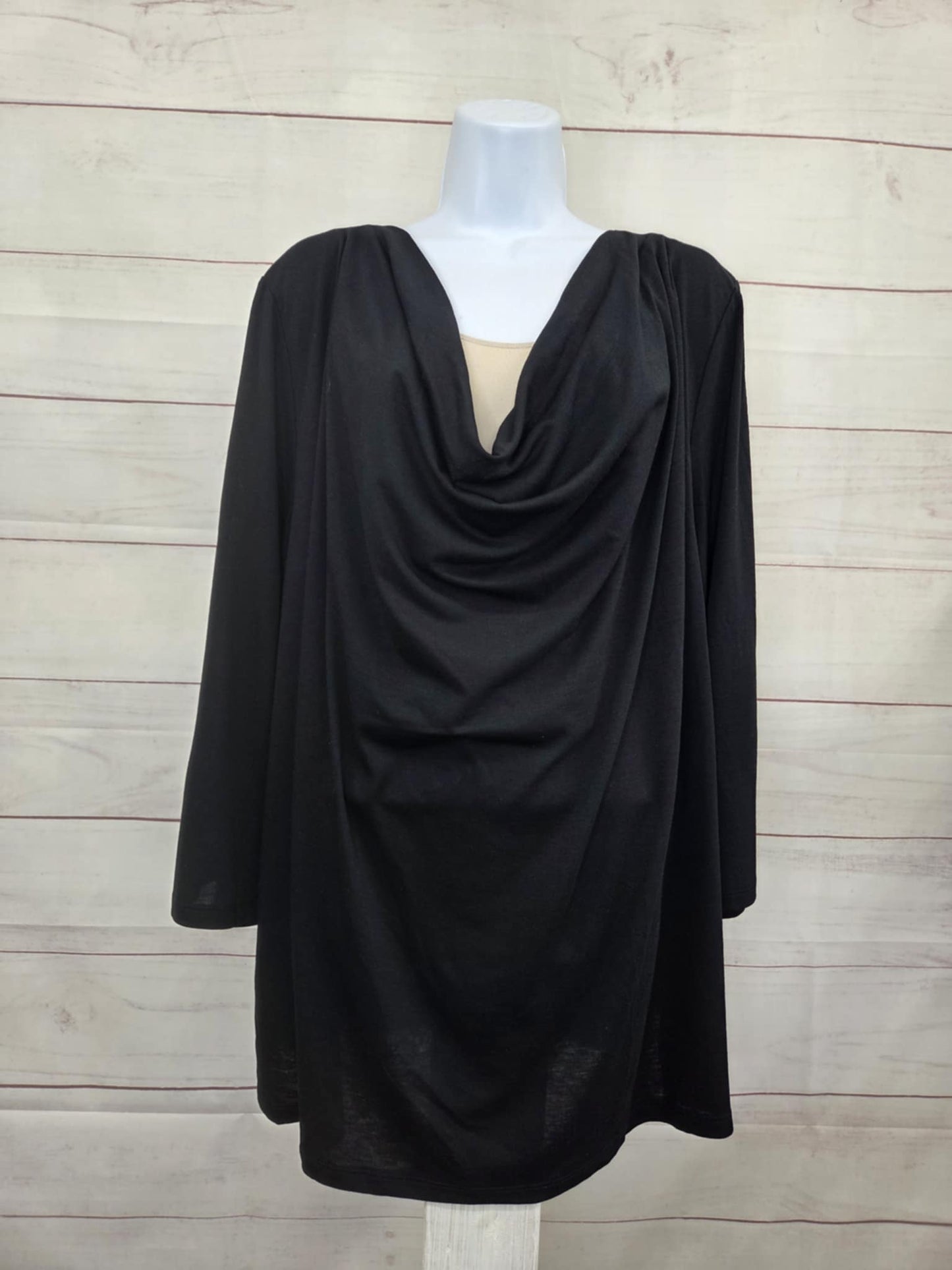 3X BLACK A710568 RM Studio x Rebecca Minkoff 3/4 Sleeve Drape Neck Knit Top