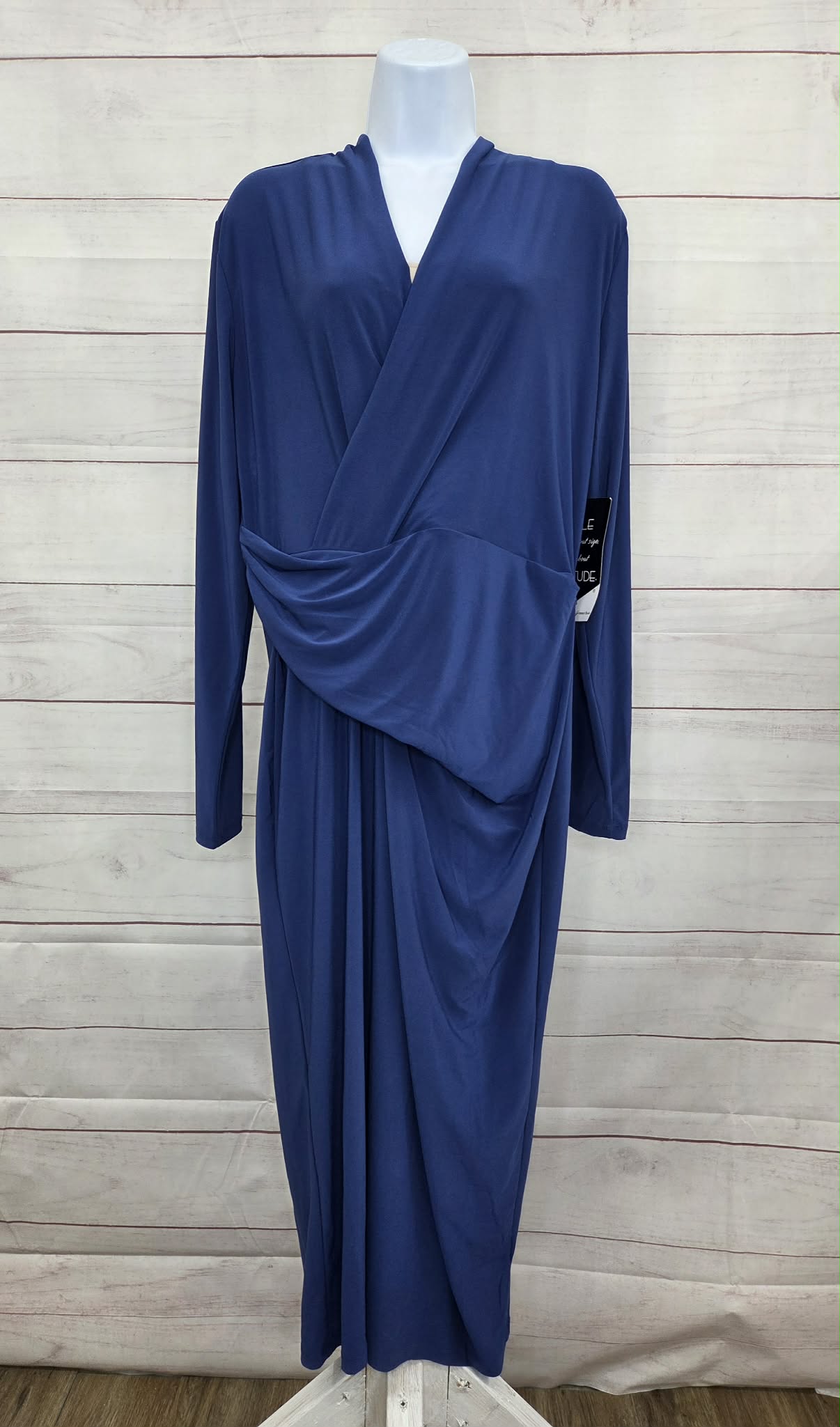 LARGE SAPPHIRE A708814 Attitudes by Renee Regular Como Jersey Surplice Midi Dress