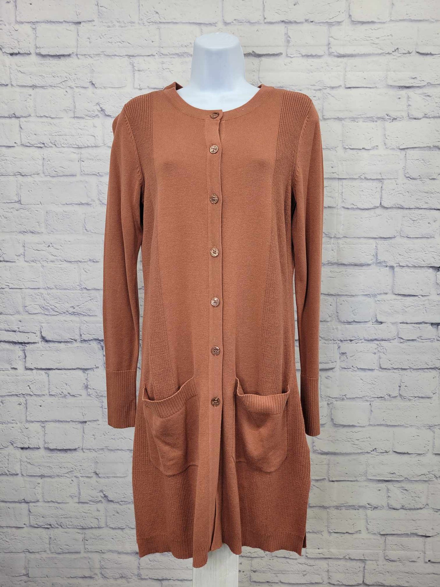 XXSMALL RUST A375675 Isaac Mizrahi Live! Long Button Front Cardigan Sweater