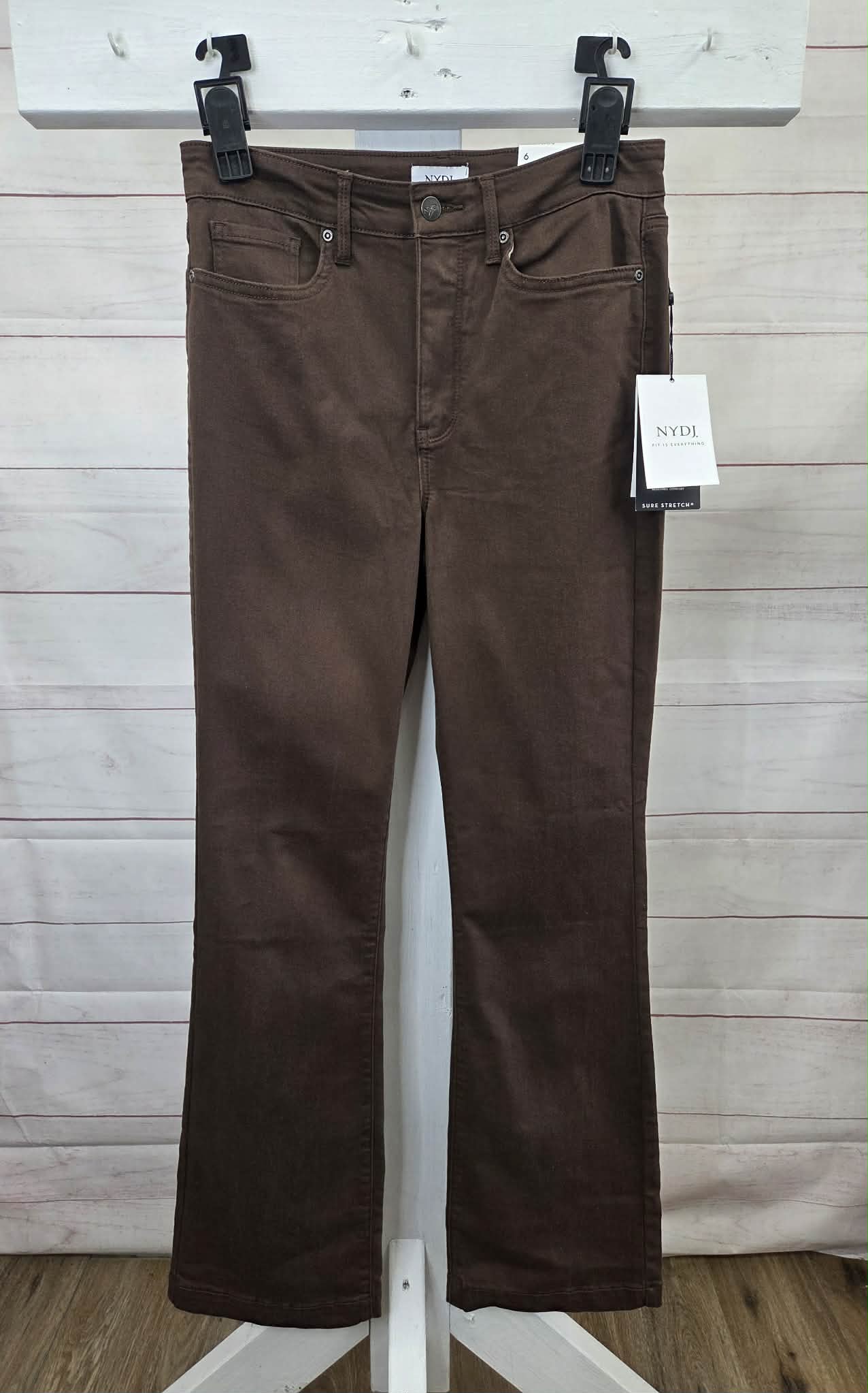6R CHOCOLATE NYDJ Regular Sure Stretch High-Rise Barbara Bootcut Jeans A704672