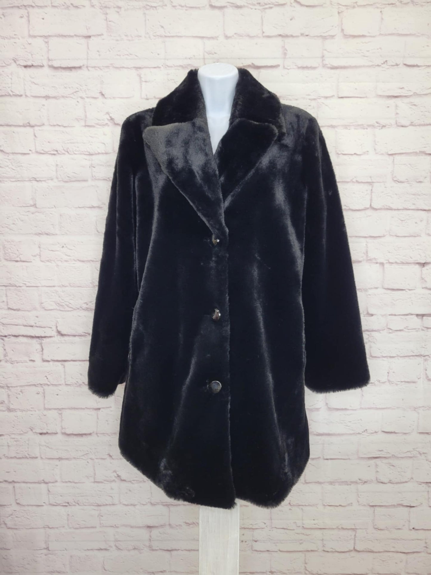 XSMALL BLACK A625247 Dennis Basso 30th Anniversary Faux Fur Coat