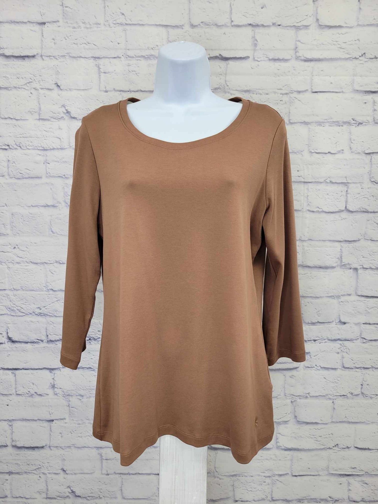 SMALL CHESTNUT A454848 Isaac Mizrahi Live! Pima Cotton 3/4 sleeve T-Shirt