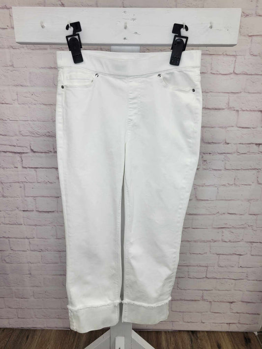 8R WHITE A599576 Isaac Mizrahi Live! Regular White True Denim Crop Jeans w/ Cuff