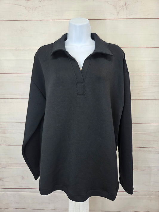 MEDIUM BLACK A696140 Martha Stewart Signature Comfort Stretch Collared V-Neck Top