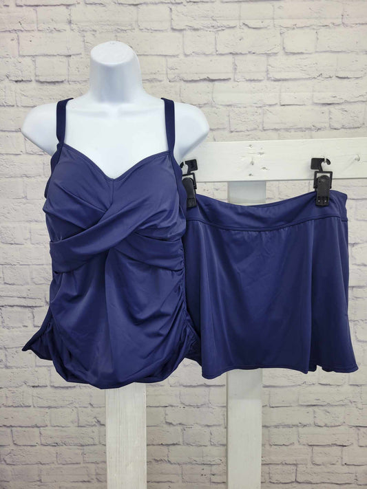 6R NAVY A392815 Denim & Co. Beach Twist Front Tankini with Skirt Set