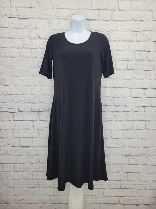 XXSMALL BLACK A596326 Susan Graver Regular Liquid Knit Fit & Flare Dress