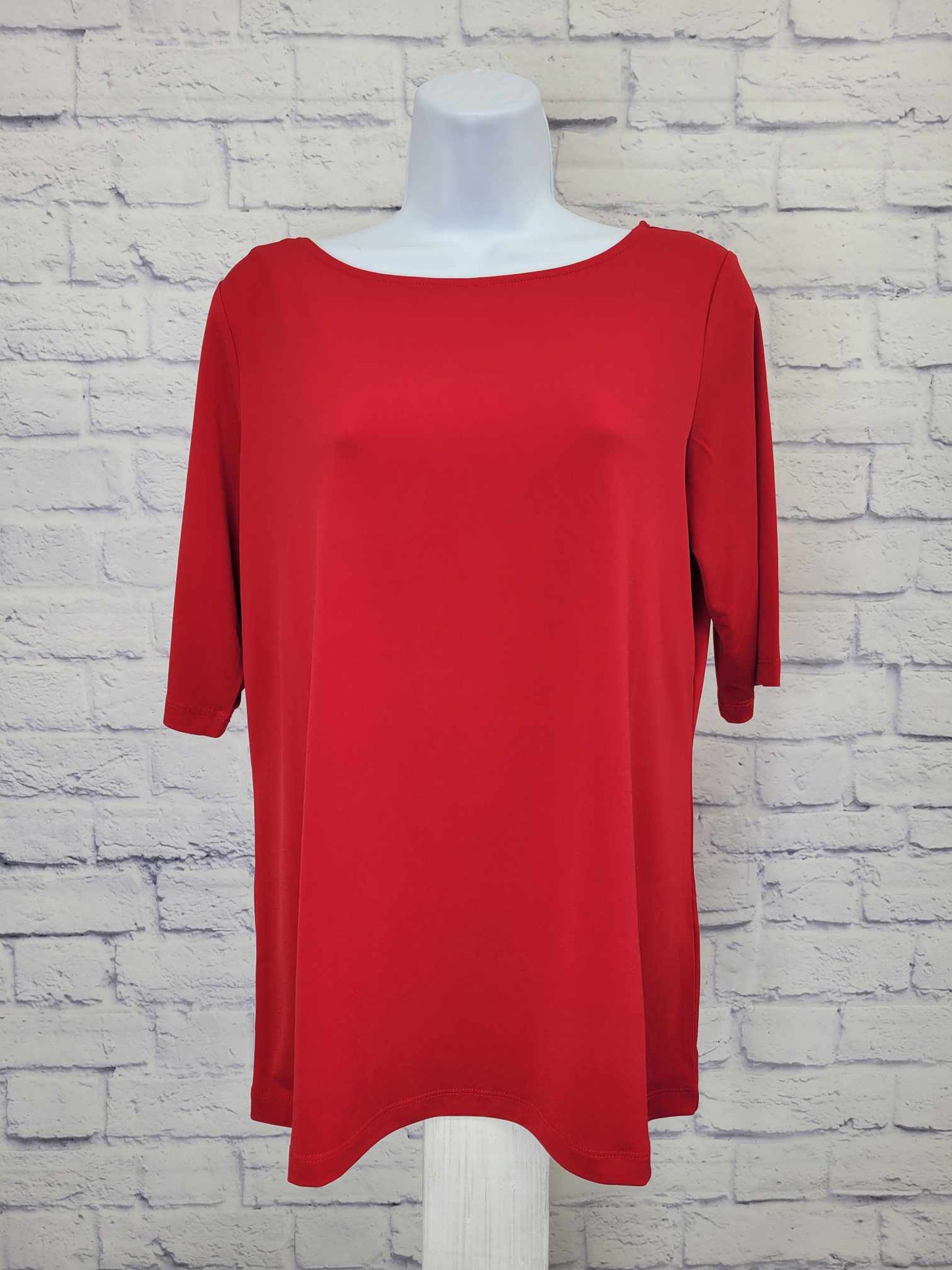 SMALL RED A213063 Susan Graver Essentials Liquid Knit Bateau Neck Top w/Elbow Sleeves