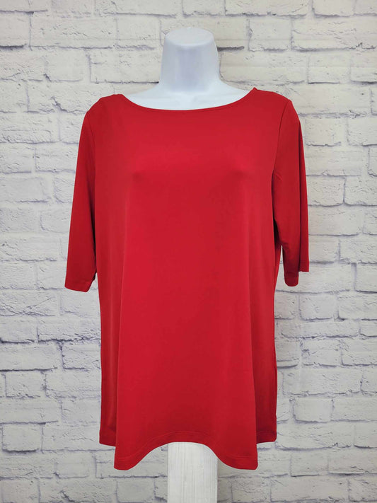 SMALL RED A213063 Susan Graver Essentials Liquid Knit Bateau Neck Top w/Elbow Sleeves