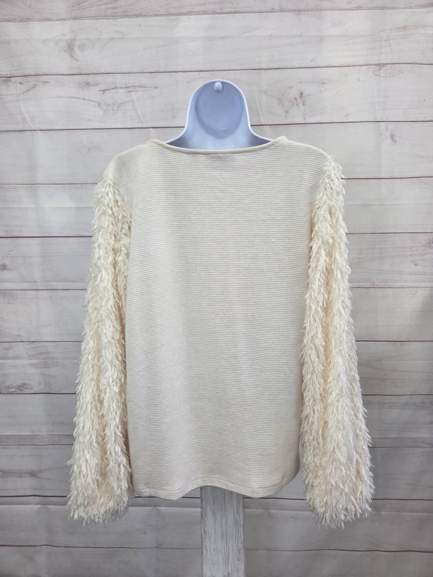 MEDIUM IVORY A706716 Susan Graver Occasions Rib Knit Top w/ Embellished Sleeves