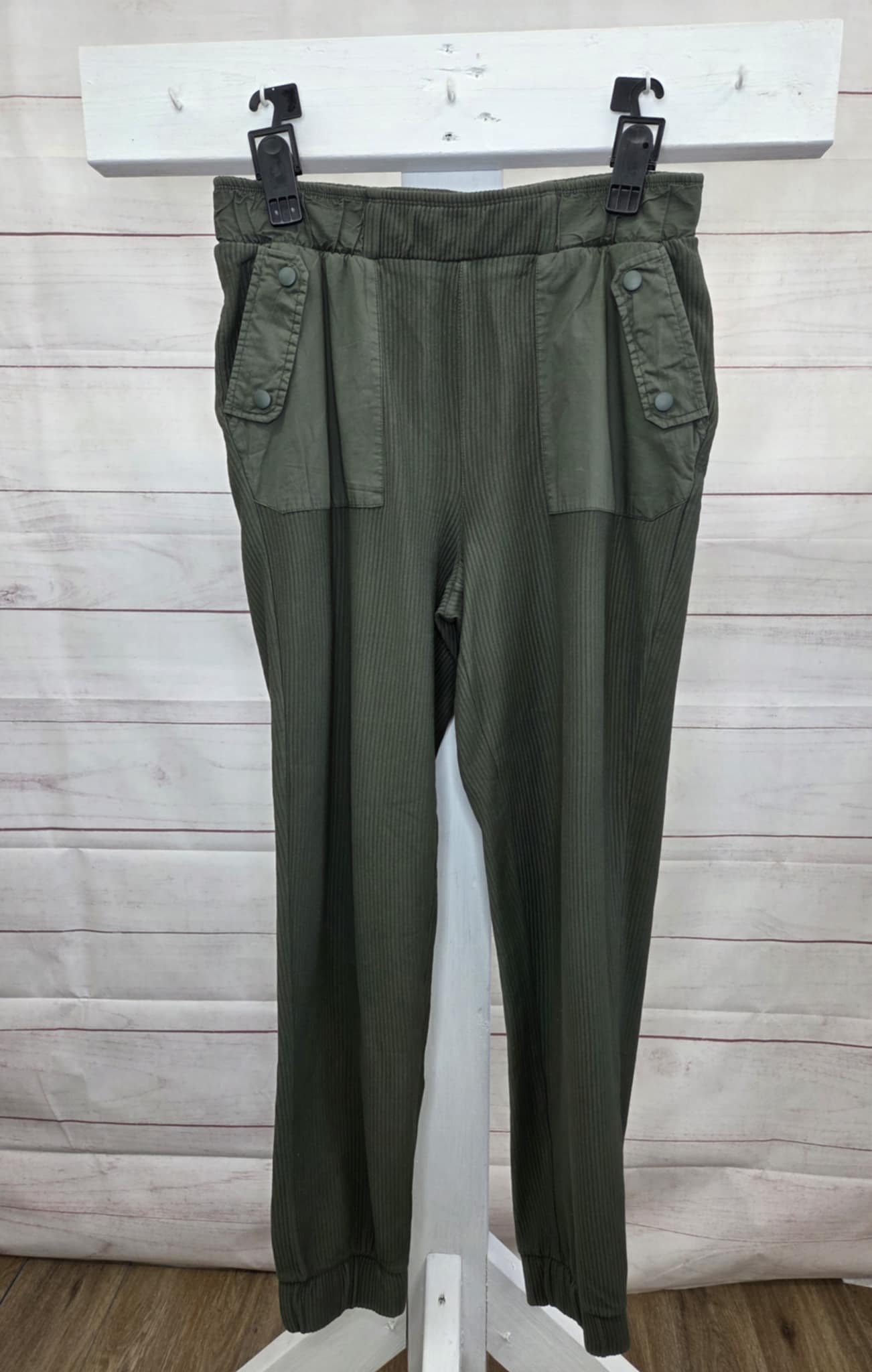 SMALL OLIVE A702164 LOGO by Lori Goldstein Regular Full Length Ottoman Rib Joggers