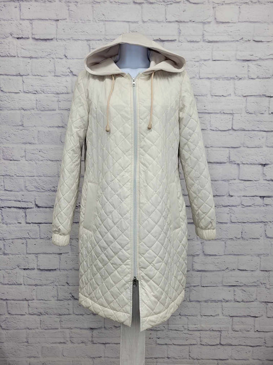 XSMALL CREAM A586709 Nuage Zip Front Quilted Jacket with Knit Hood