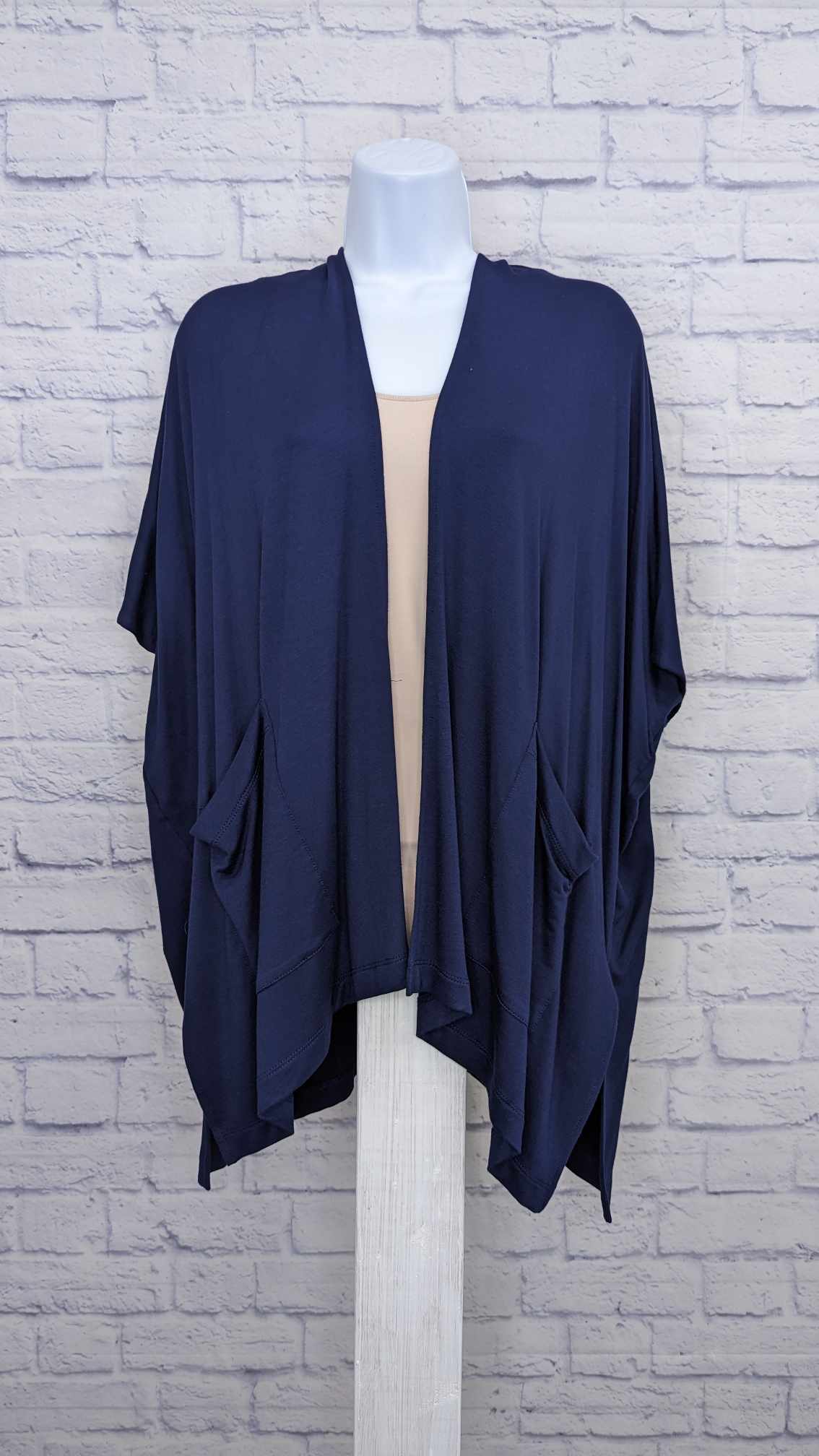 SMALL NAVY A399657 Susan Graver Weekend Petite Jersey Knit Relaxed Cardigan