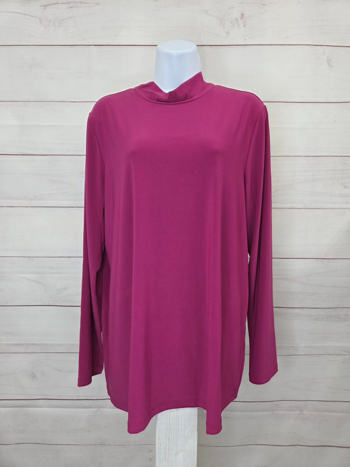 LARGE MAGENTA A700415 GRAVER Susan Graver LK Luxe Mock Neck Long Sleeve Top