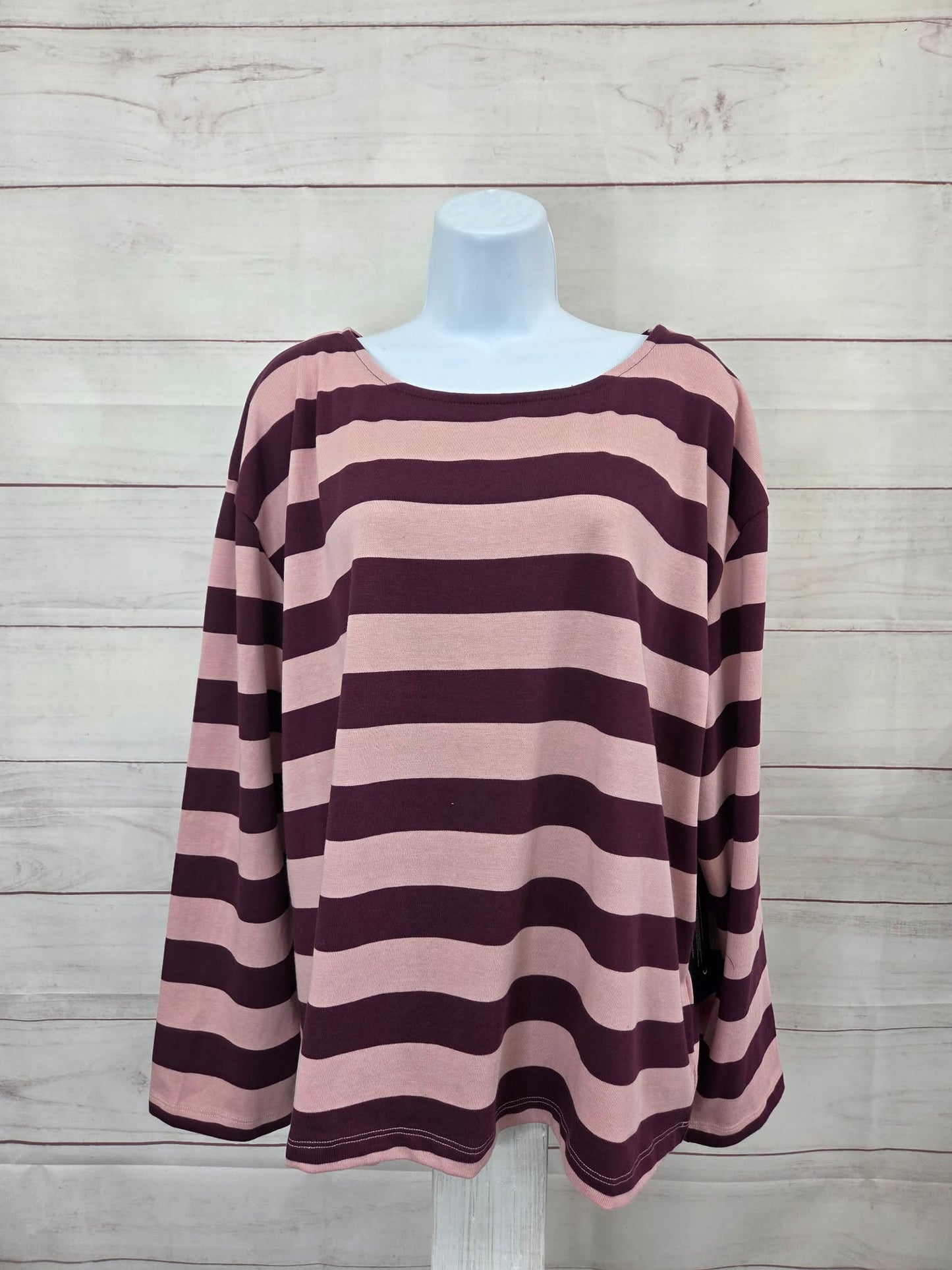 LARGE WINE/ROSE A710569 RM Studio x Rebecca Minkoff Boxy Stripe Long Sleeve Top
