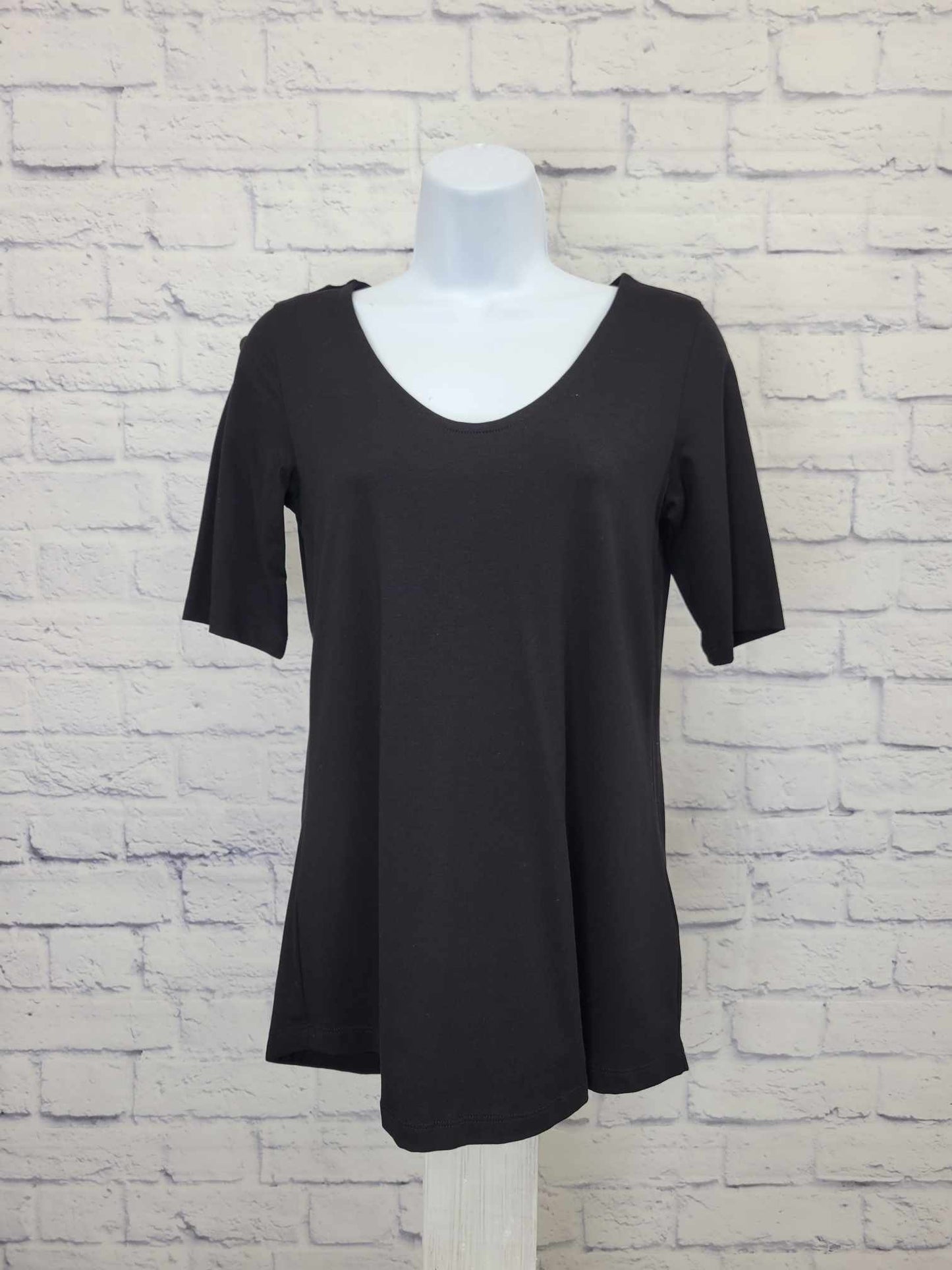 XXSMALL BLACK A393722 Susan Graver Weekend Essentials Comfy Cotton Top