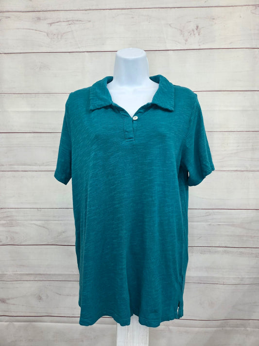 MEDIUM TEAL A605978 Joan Rivers Slub Knit Polo Shirt