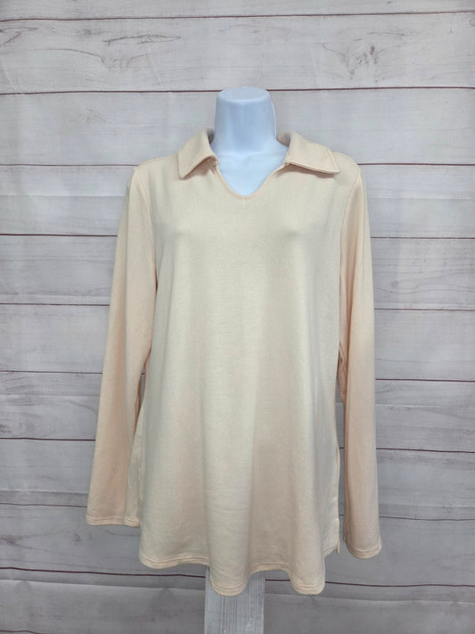 XSMALL TAPIOCA A703349 Denim & Co. Essentials Heavenly Jersey Long Sleeve Collared Top