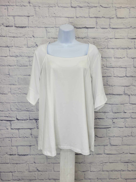 1X WHITE A572634 Isaac Mizrahi Live! Wrapped Neckline Top with Tulip Sleeve Detail