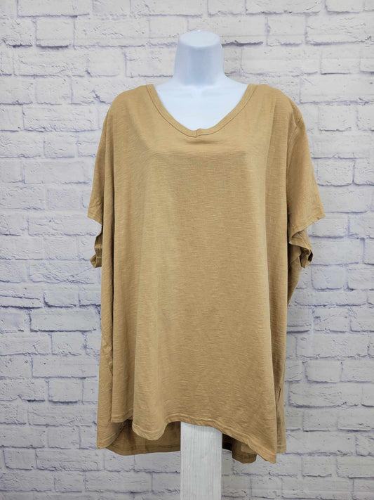 5X WARM TAN A570758 Candace Cameron Bure Breezy Cotton V-Neck Top