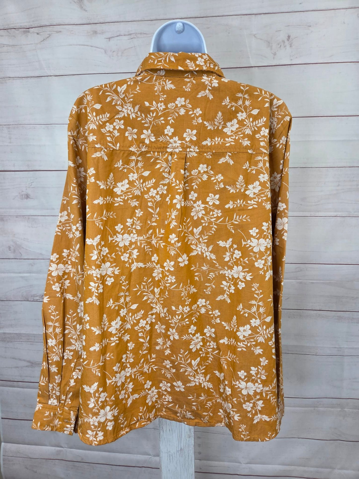 LARGE HONEY A688997 Joan Rivers Cotton Chambray Floral Classic Button Frnt Shirt