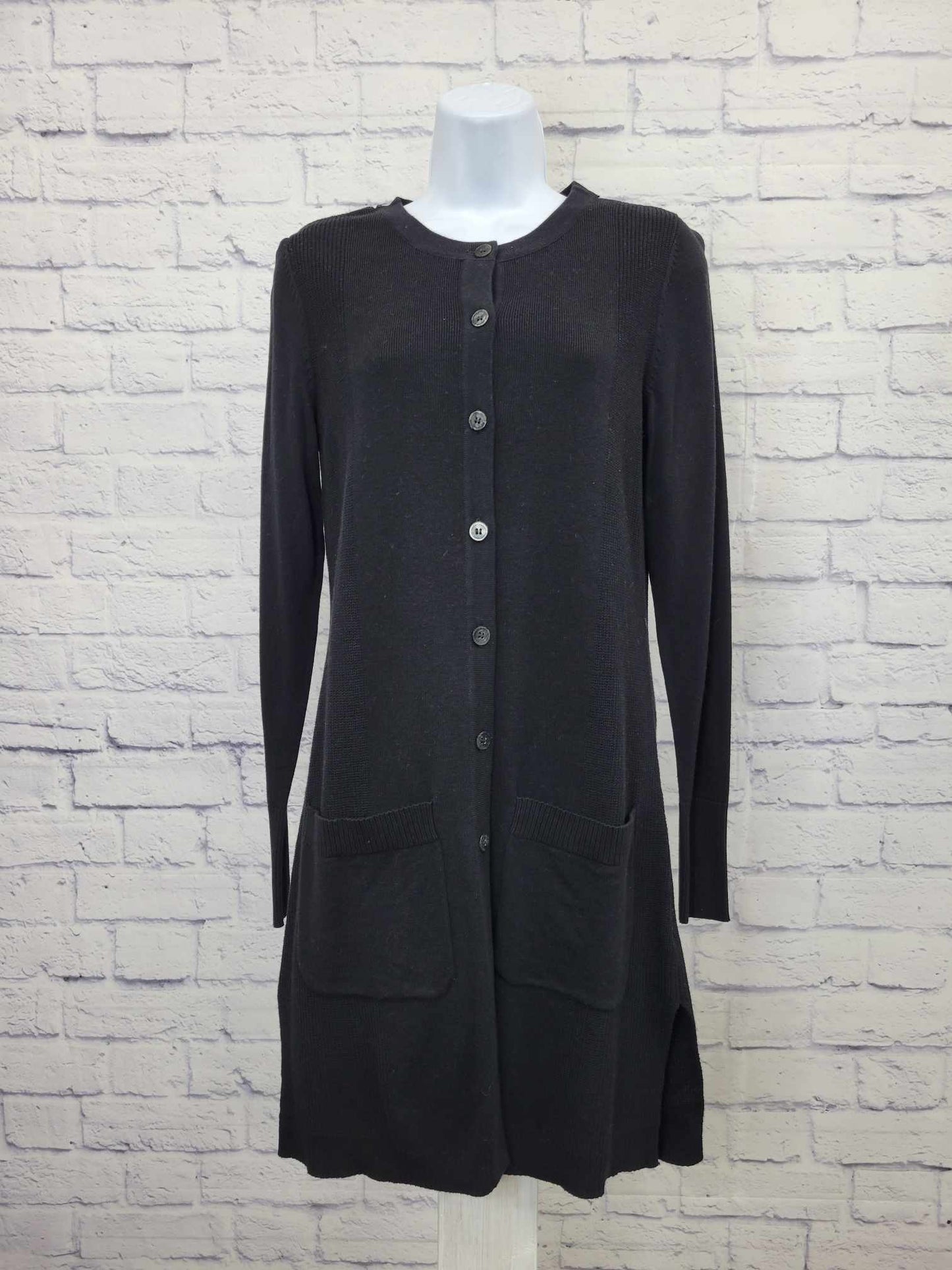 XXSMALL BLACK A375675 Isaac Mizrahi Live! Long Button Front Cardigan Sweater