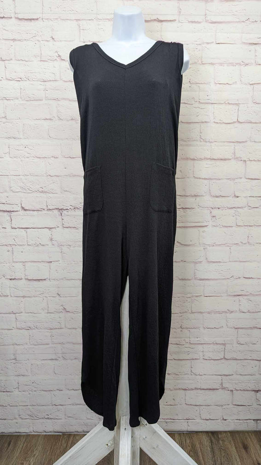 XSMALL PET BLACK A647890 AnyBody Lounge Petite Sleeveless Textured Knit Jumpsuit