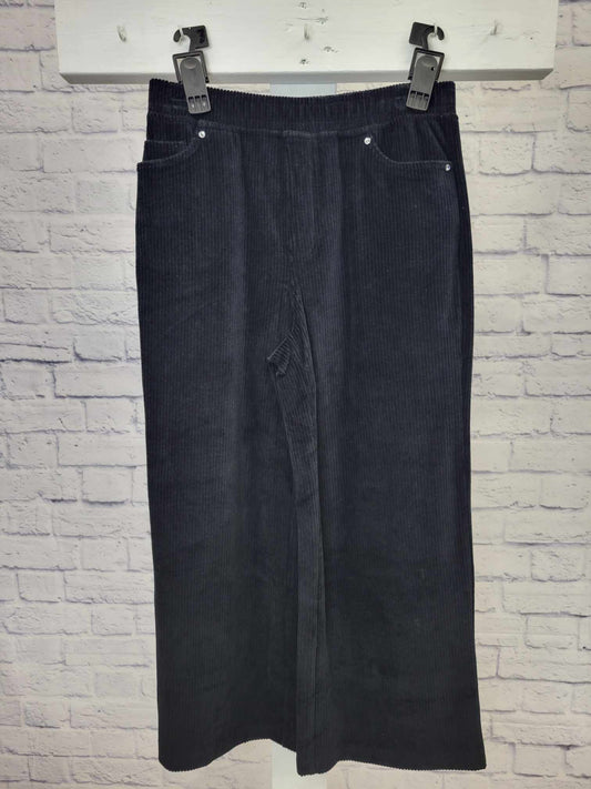 XSMALL BLACK A522380 Quacker Factory Stretch Corduroy Pull-On Gaucho Pants