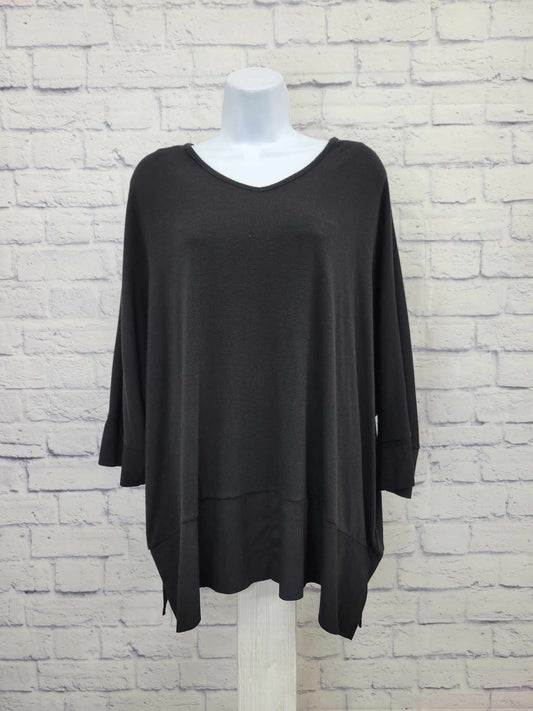 XXSMALL BLACK A390185 StyleList by Micaela Faux Suede Trim Poncho Style Knit Top