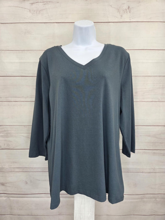 LARGE SLATE A516297 Denim & Co. Essentials Perfect Jersey 3/4 Sleeve Knit Top