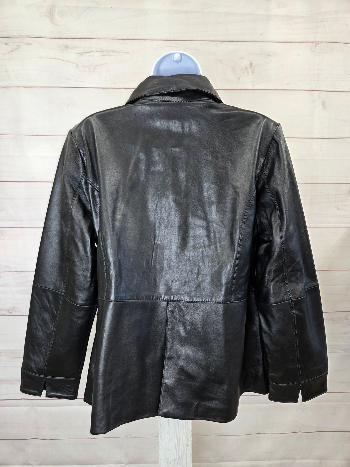 XLARGE PET BLACK A699962 Denim & Co. Petite Lamb Leather Zip Front Jacket