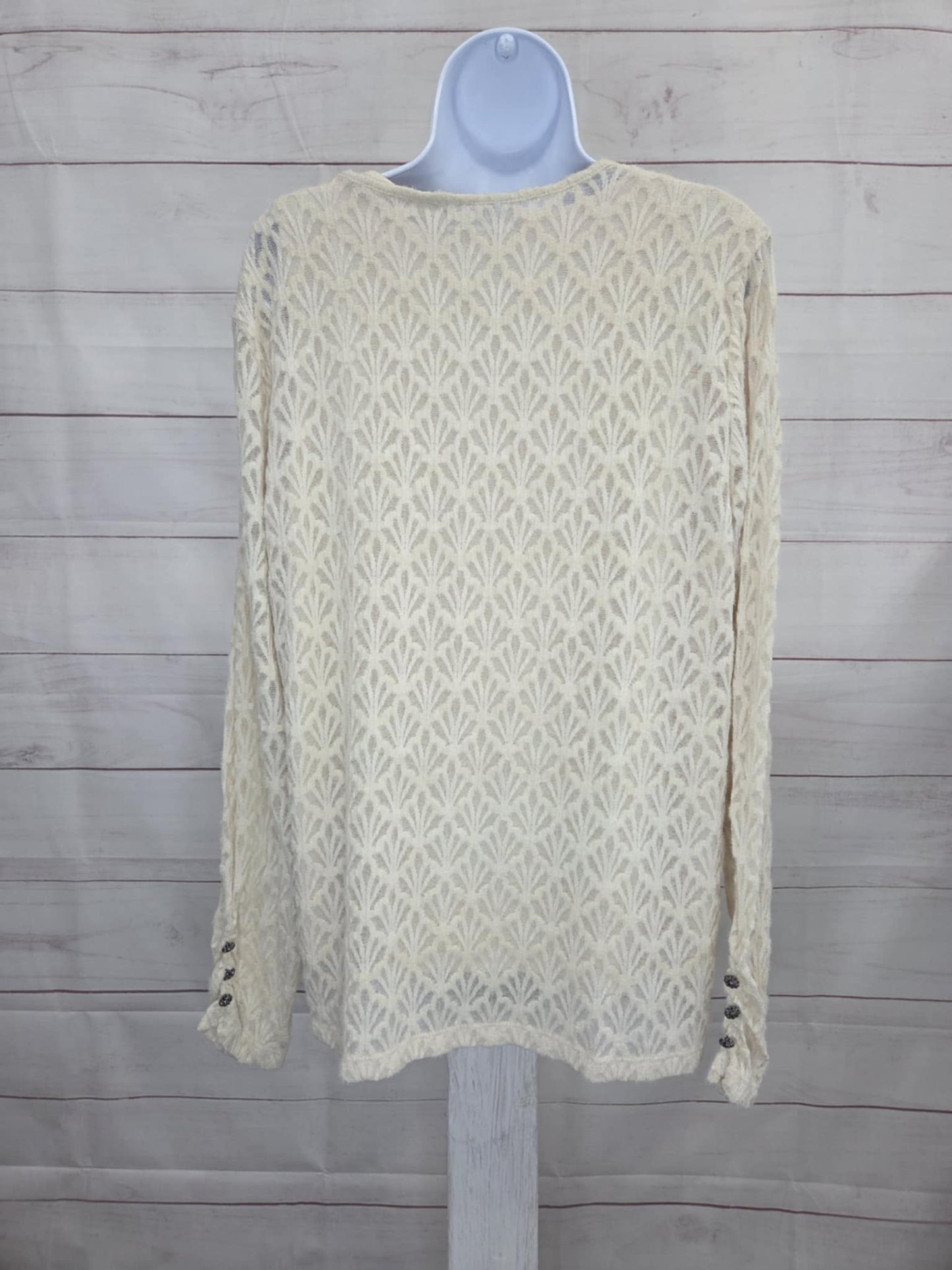 LARGE IVORY A706715 Susan Graver Knit Lace Crew Neck Long-Sleeve Top
