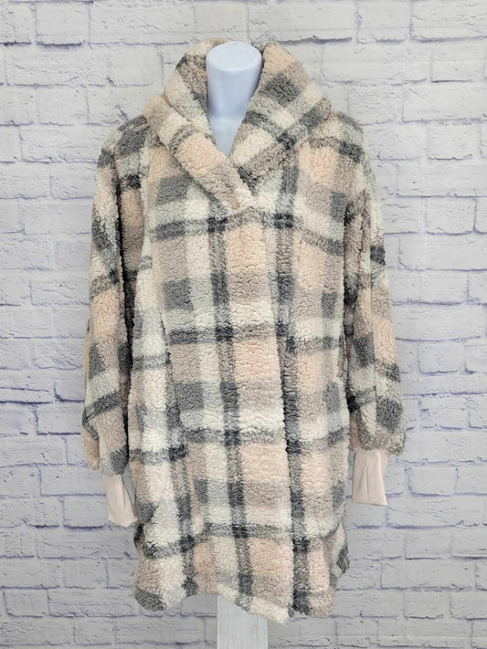 XS/S PINK PLAID A521468 BumbleBella by Jill Martin Petite Sherpa Shawl Collar Button Lounger