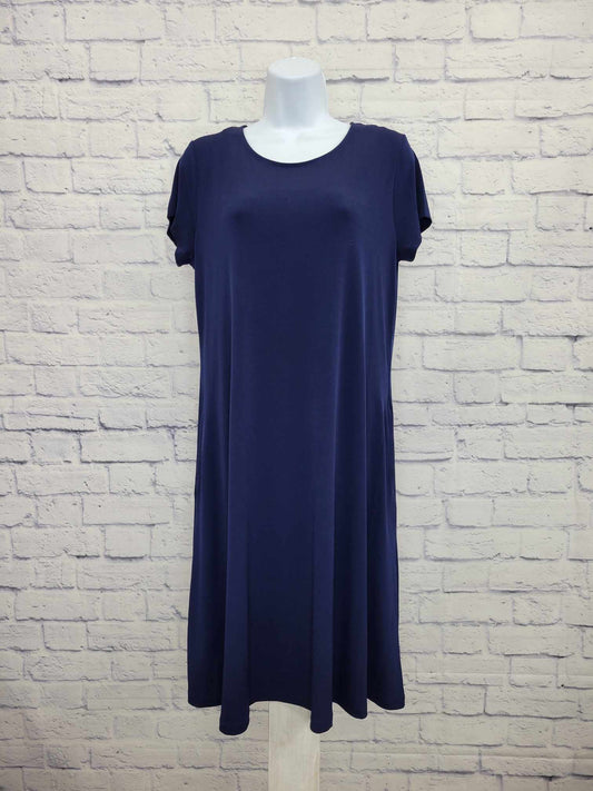 SMALL NAVY A487783 Susan Graver Liquid Knit Cap Sleeve Dress