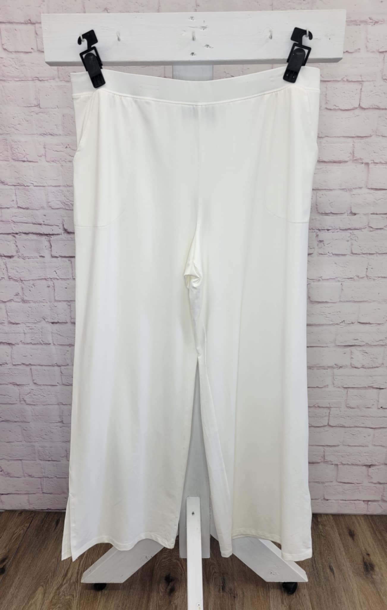 XLARGE WHITE A637298 Denim & Co. Beach Jersey Tall Wide Leg Pant with Slits