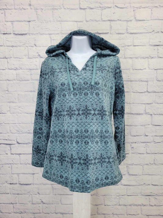 XXSMALL BLUE A389072 Denim & Co. Printed Fleece Top with Hood