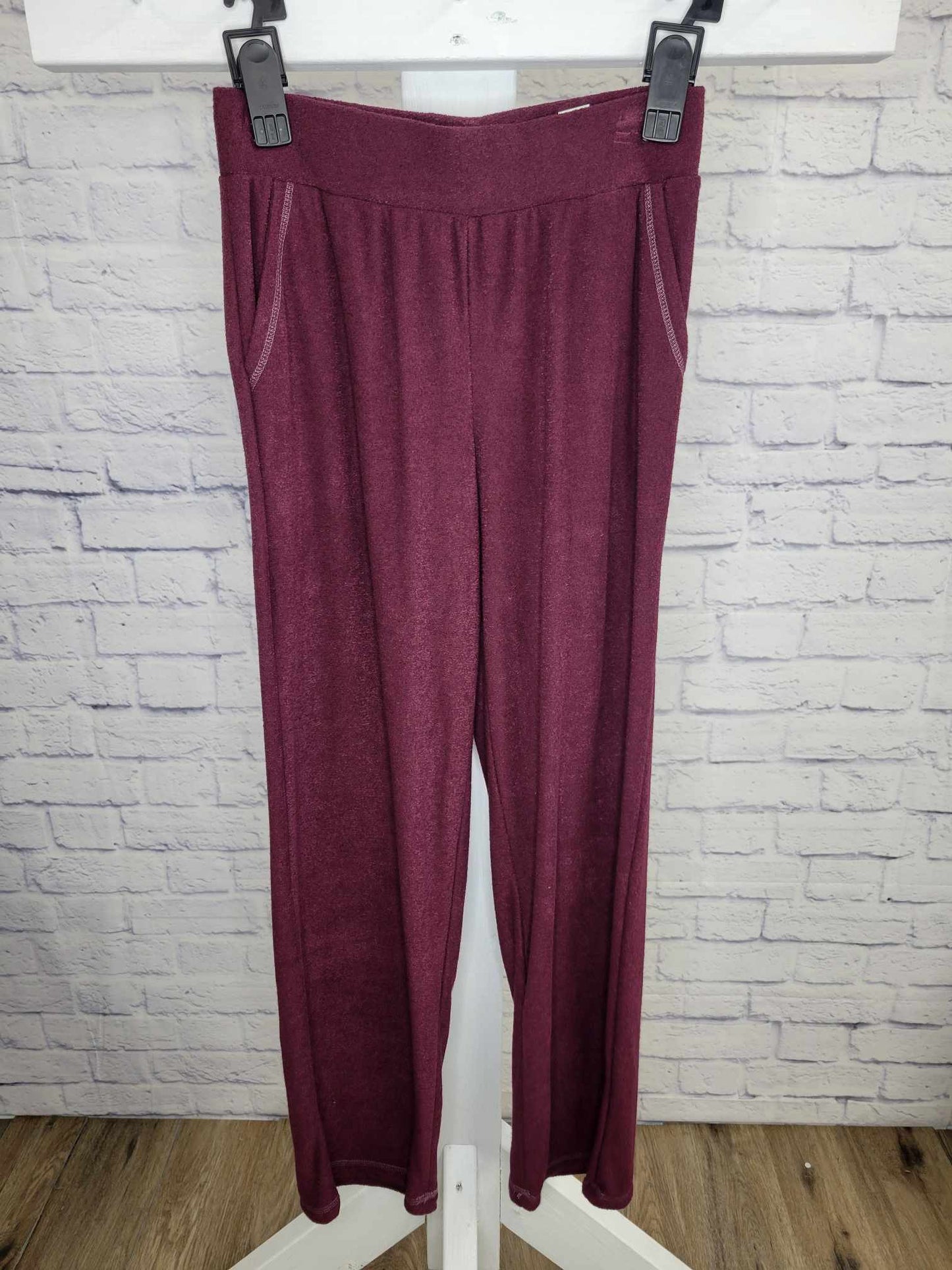 XSMALL PLUM A522790 LOGO Lounge by Lori Goldstein Regular Brushed Loop French Terry Pants